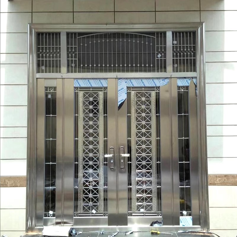 别墅大门304不锈钢门双开门农村自建房进户门庭院入户防盗门家用