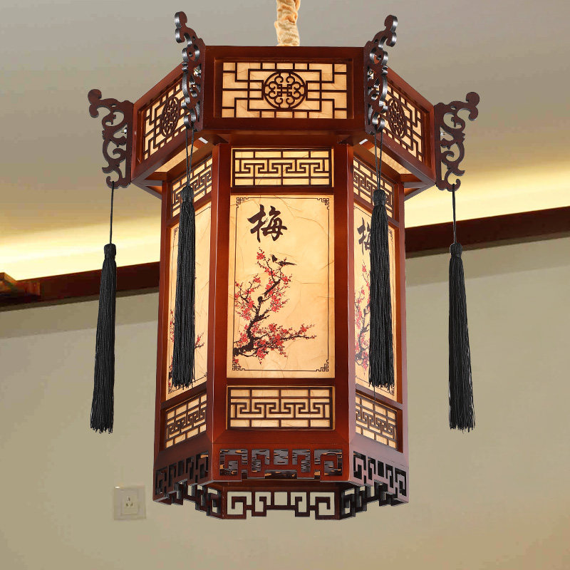 宫灯灯笼仿古中式古典实木六角灯宫廷别墅大门口乔迁新居灯笼吊灯