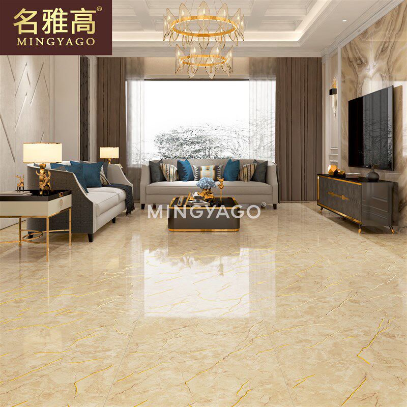 新款金黄色金丝釉客厅大理石瓷砖750x1500地砖镀金别墅大堂地板砖