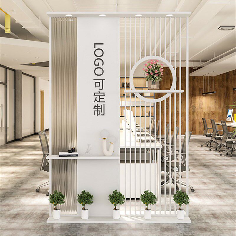 现代简约办公室铁艺隔断屏风形象墙装饰可移动前台背景墙镂空挡板
