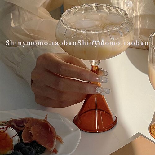 Shinymomo创意ins韩风夏季酒杯彩色玻璃果汁冰激凌杯复古可爱水杯