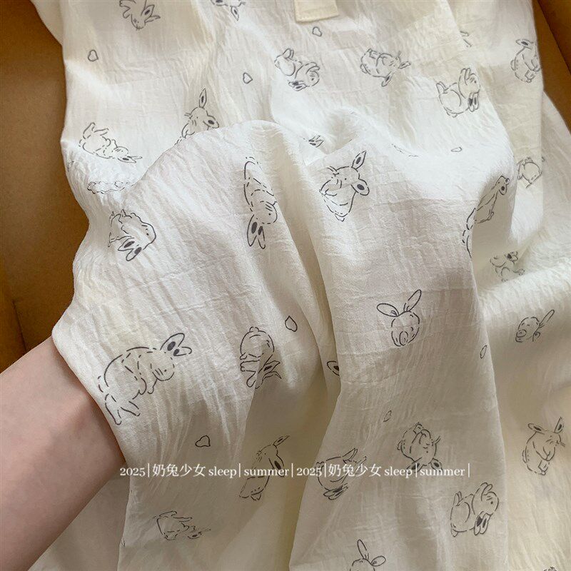 简约风休闲可爱兔叽背心睡裙女款夏季棉绸薄款宽松中长款居家裙子