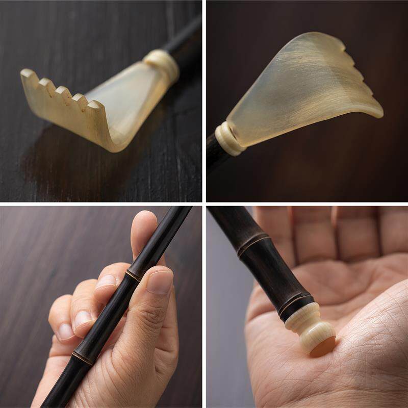 紫竹鞭牛角痒痒挠 紫竹不求人白牛角老头乐后背抓痒工具手把件