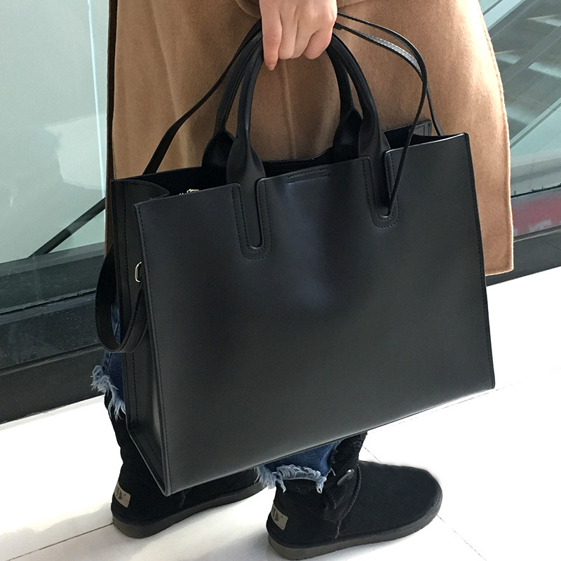 手提包女通勤2023新款简约百搭托特大包大容量真皮单肩斜跨公文包