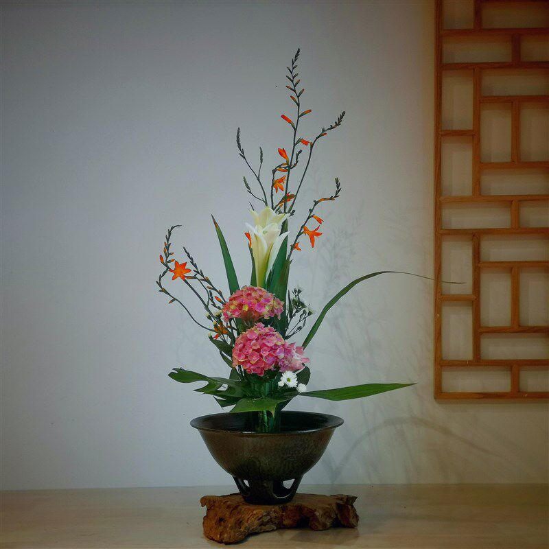 梅花碗复古手工拉坯陶瓷花盆花器花碗 中华花艺插花专用工具