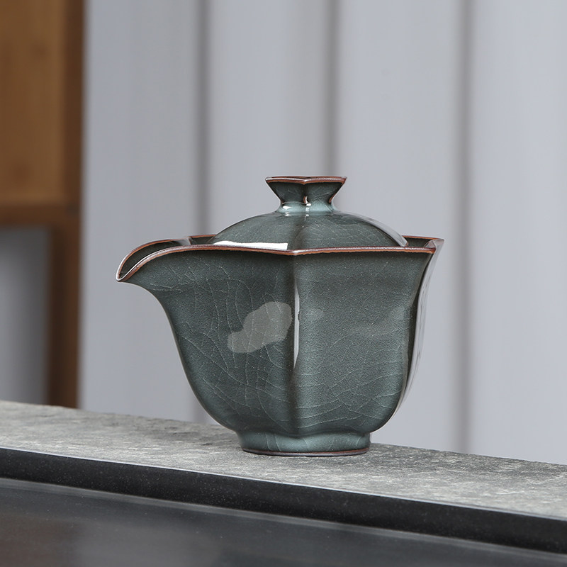 现代家用哥窑铁胎青瓷功夫茶具陶瓷冰裂纹客厅便携手抓一壶两套装