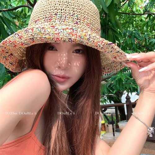Double11 夏季透气显脸小草编渔夫帽女大帽檐遮阳防晒草编水桶帽