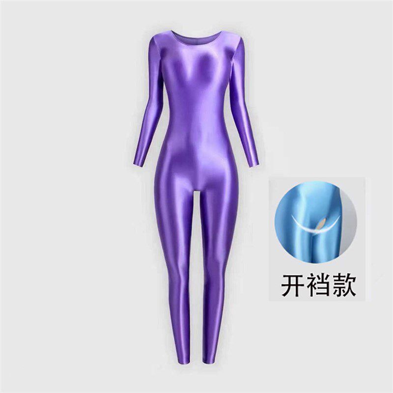 弹力光泽紧身衣塑身健美运动全包连体衣裤女短袖连脚芭蕾练功服装