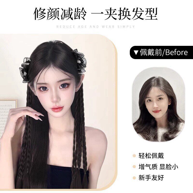 假发辫子女马尾仿真发碎钻蝴蝶结麻花辫假发新中式刘海夹头顶发饰