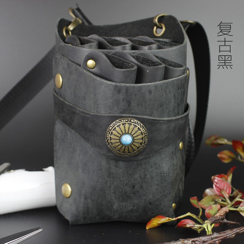 包邮头层复古牛皮理发工具包美发师腰挎包宠物发型师剪刀包剪子包