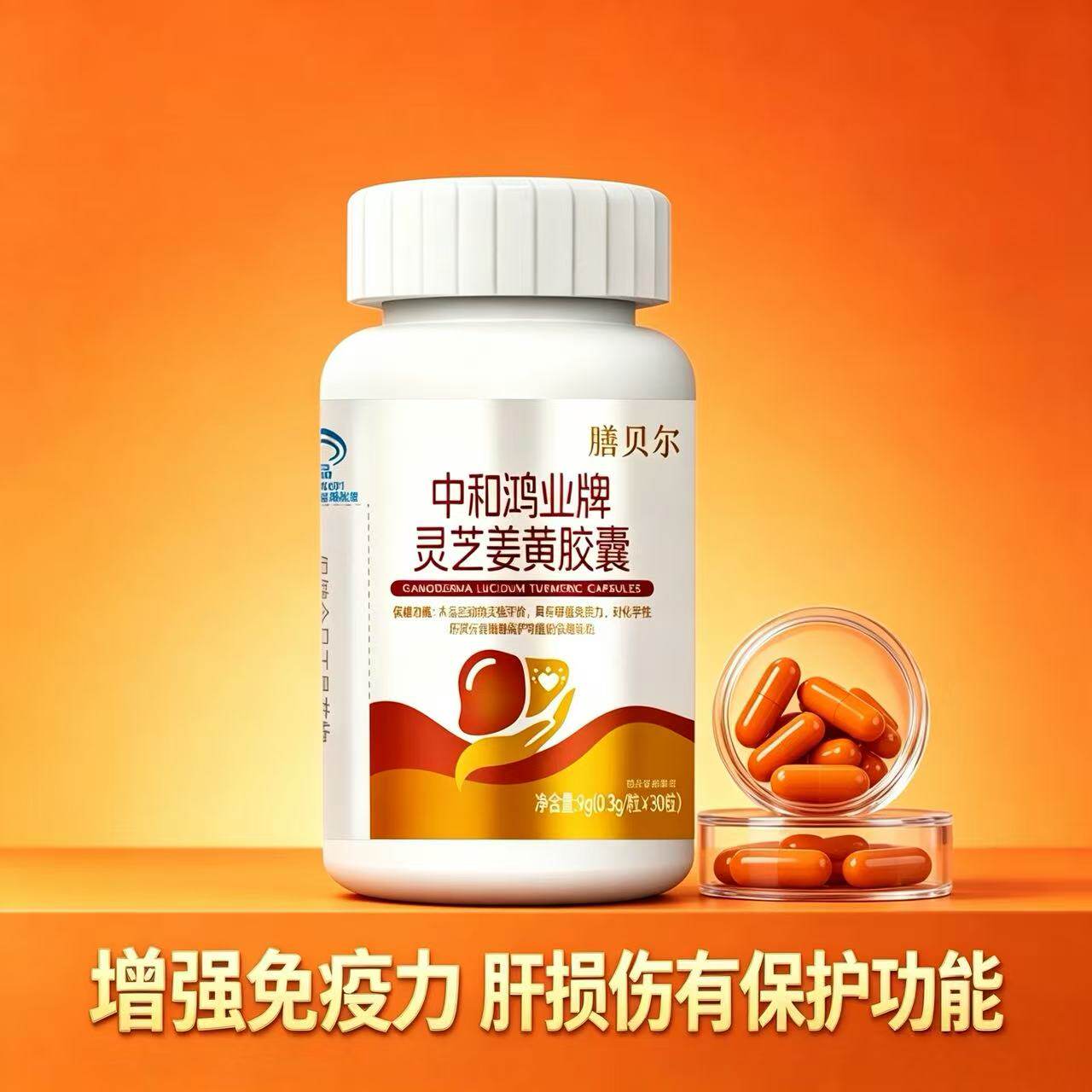 中和鸿业牌灵芝姜黄胶囊中老年人增强免疫力肝损伤保护功能