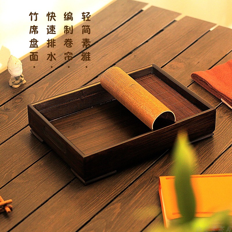 竹席竹制茶盘小型干泡台木质茶具沥水托盘一人小茶台便携式竹茶盘