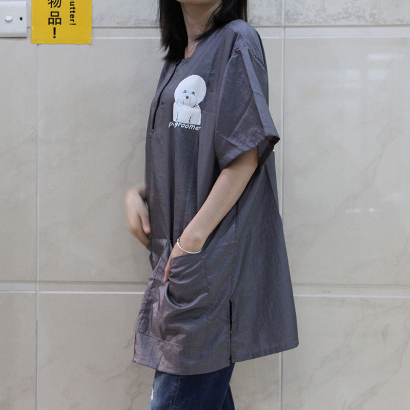 灰色宠物美容师工作服剪毛防毛轻薄透气防静电定制美容袍男女同款图片