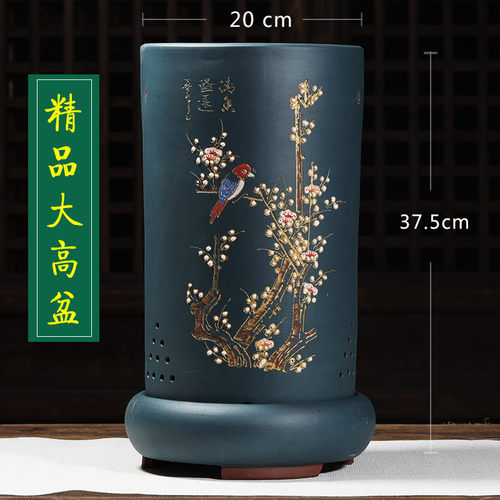 精品紫砂花盆高档花盆兰花盆圆形创意花盆大码高盆古典中国风清仓