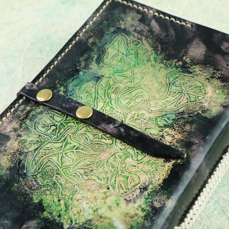 新款复古水墨风荷叶笔记本手账本真皮手工牛皮本多功能个性活页
