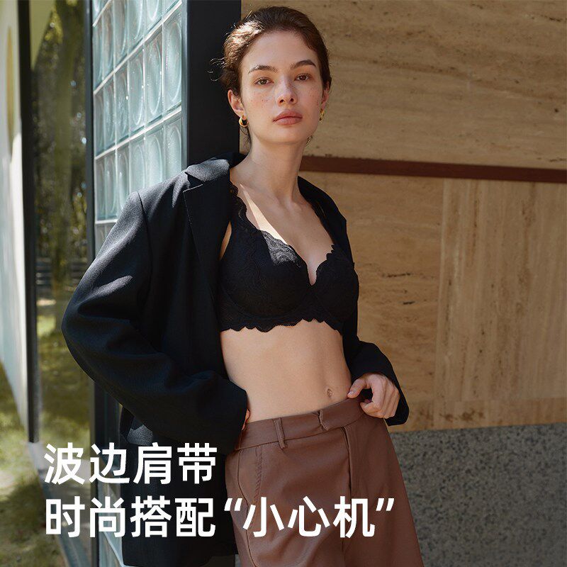 遐【小曼曼】1mm杯防凸点微聚拢全罩杯内衣女薄款大胸显小文胸罩