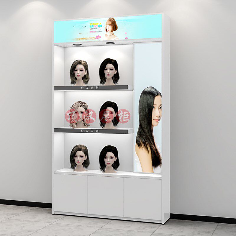 假发展示柜美发店接发柜人头模型发片展示柜理髲店真发植发种发产