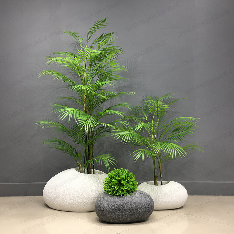 北欧简约花盆商场石头花器装饰摆饰楼间凤散尾葵盆栽棕榈假树造景