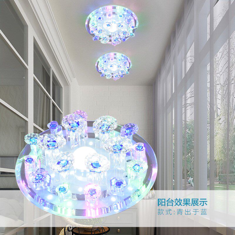 LED水晶灯门厅过道走廊玄关射灯吸顶式灯入户三色变光嵌入式家用