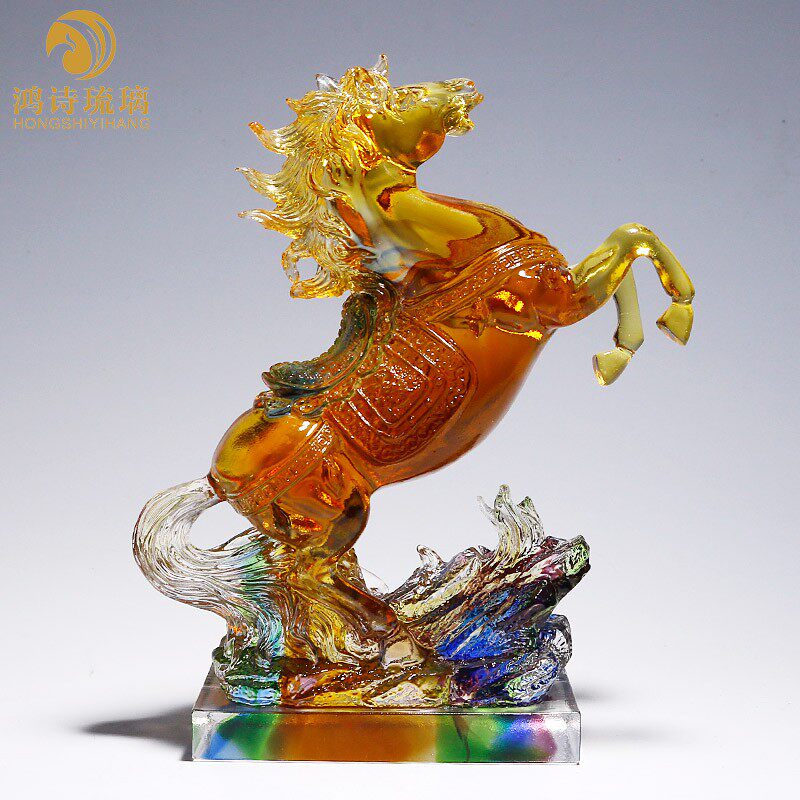 生肖马摆件琉璃工艺品马到成功客厅招财水晶装饰品送领导创意礼品