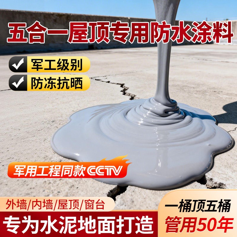 五合一室外防水地坪漆屋顶水泥地面专用补漏裂缝渗水墙面顶楼涂料