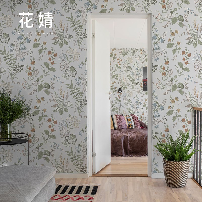 北欧手绘花卉墙布电视背景墙定制壁画卧室餐厅清新壁纸无纺布墙纸