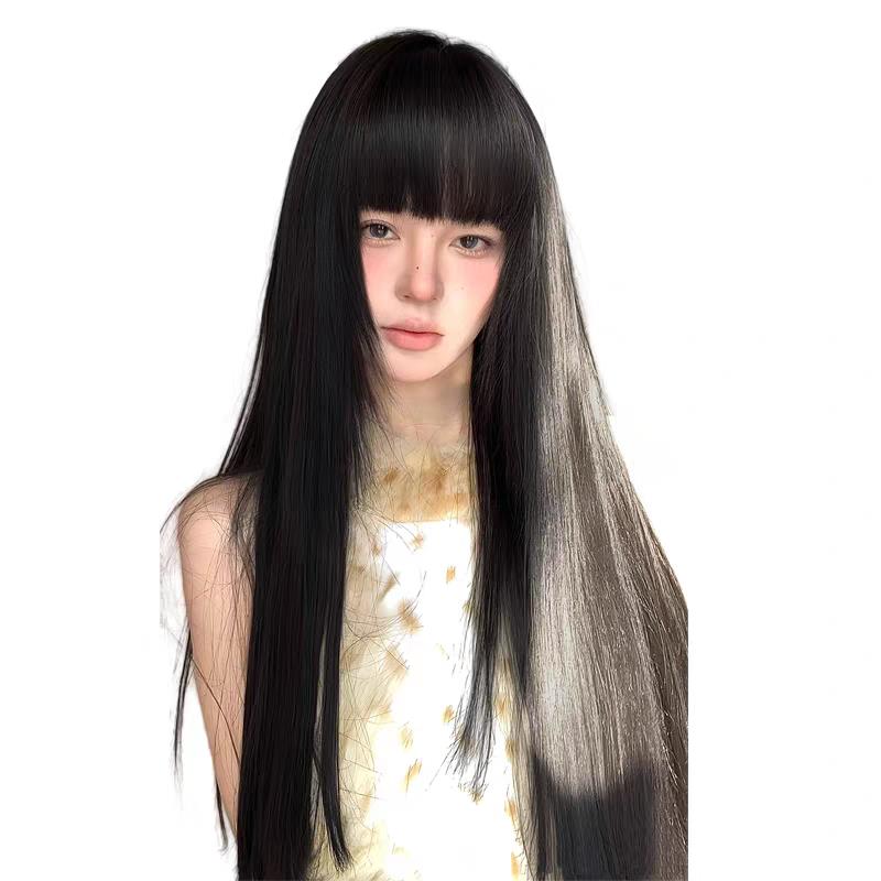 假发女长发80cm黑色超长直发lolita齐刘海自然仿全真发jk全头套式