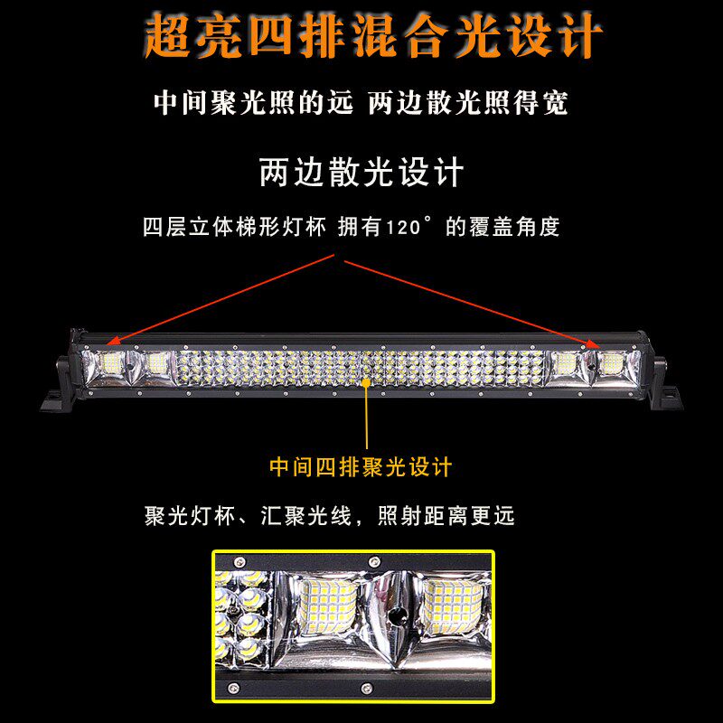汽车长条灯led射灯中网超亮强光货车12伏24v爆闪改装灯越野车顶灯