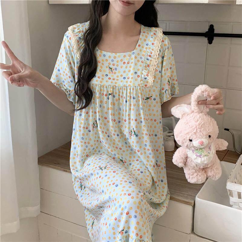 女士夏季棉绸睡衣薄款睡裙连衣裙小个子女生女孩子绵绸空调服宽松