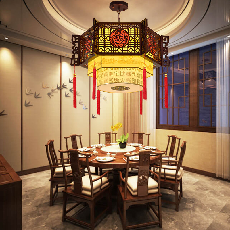 中式复古吊灯中国风实木酒店餐厅火锅饭店餐饮包厢仿古风宫廷灯笼