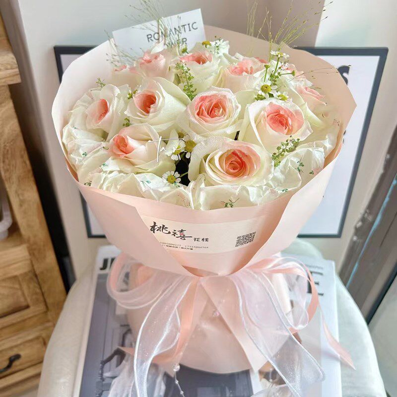 白桃乌龙奶盖玫瑰郁金香花束北京天津生日鲜花速递同城花店配送花