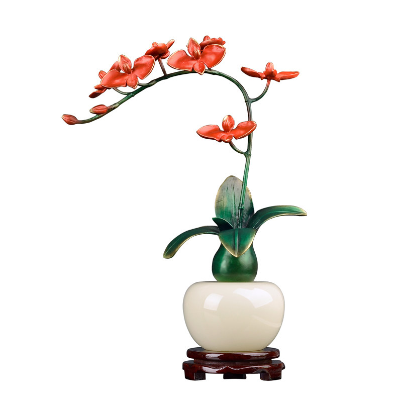 兰花摆件全铜工艺品蝴蝶兰纯铜花插现代家居饰品中式客厅盆景摆设