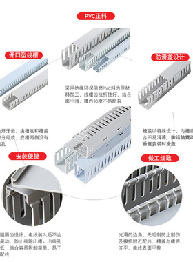 包邮灰白色蓝色pvc线槽明装塑料绝缘阻燃工业20304050100箱配线槽