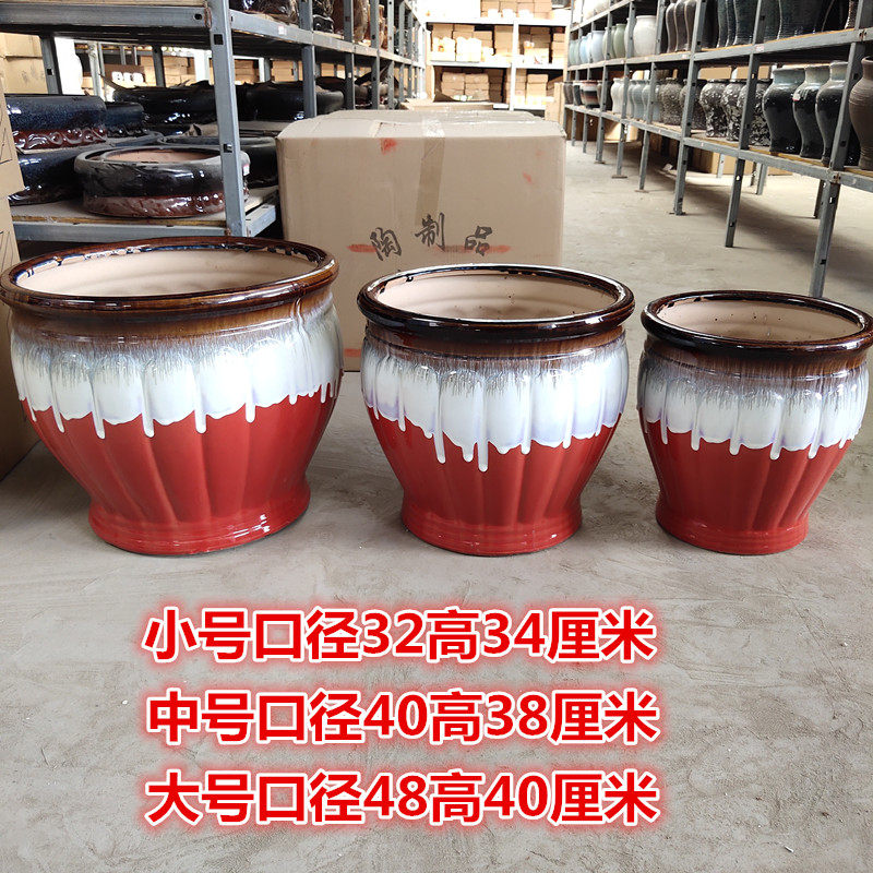 竹筐花卉纹白色特大号陶瓷花盆大型植物发财树平安树大号花盆花瓶