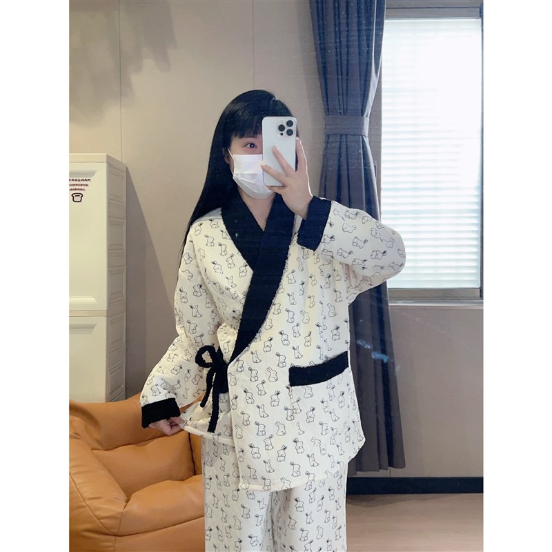 和服款空气棉月子服孕妇产后哺乳睡衣秋冬怀孕期保暖家居服套装11