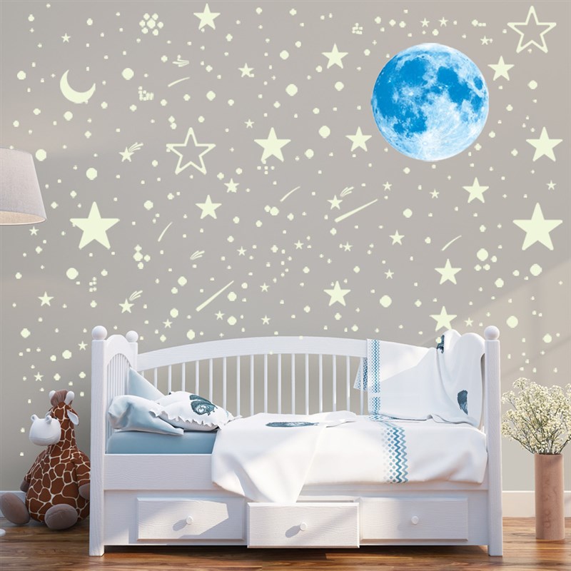 月球星星夜光天花板遮丑美化装饰画荧光发光不伤墙贴纸画自贴防水