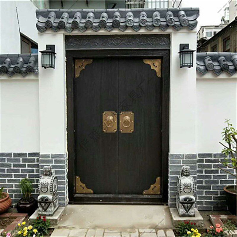 仿古实木中式双开大门 老榆木庭院门适用于民宿与别墅的进户门