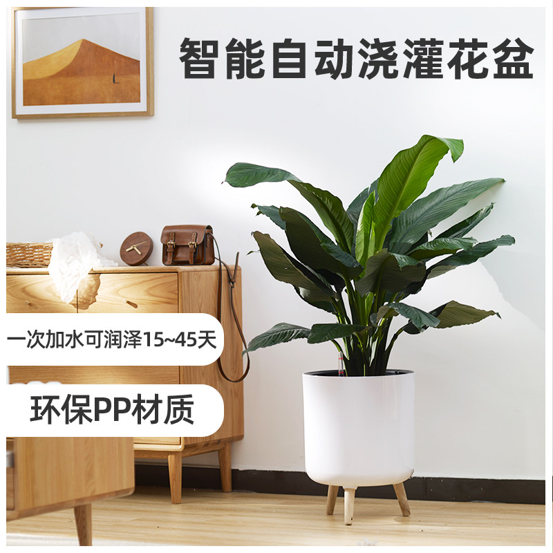 现代日系带脚客厅简约花盆自动吸水懒人大号绿萝轻奢北欧落地花盆