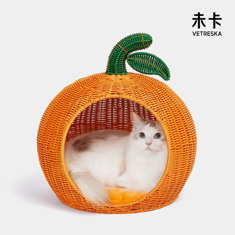 未卡大橘大利藤窝藤编猫窝成幼猫夏季凉窝可拆卸棉垫猫窝四季通用