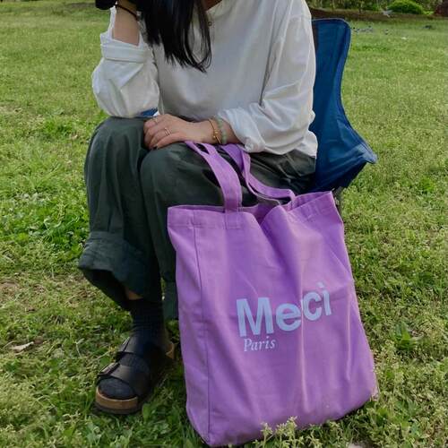 [94定制] Merci法式帆布包浅紫色 水洗棉环保袋 薄款帆布包