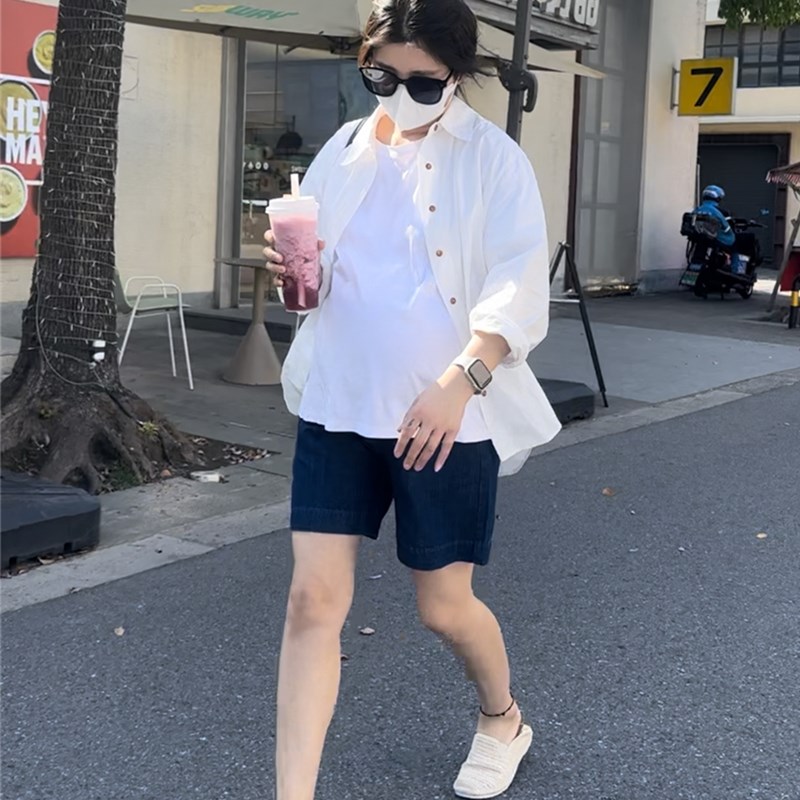 小个子孕妇裤子垂感天丝孕妇短裤夏季薄款外穿宽松托腹五分阔腿裤