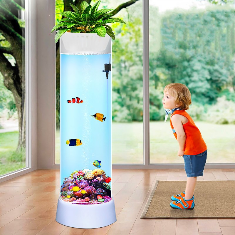 鱼缸客厅小型圆柱形金鱼缸家用立式水族箱创意免换水生态鱼缸