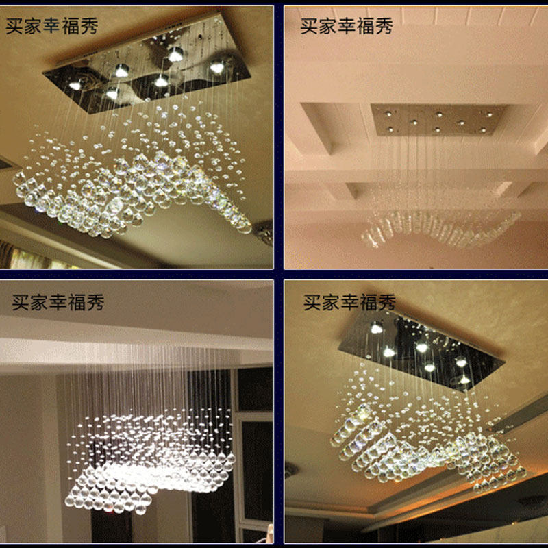 现代吊线灯简约餐厅灯轻奢水晶灯钛金色吸顶灯不锈钢灯饭厅波浪灯