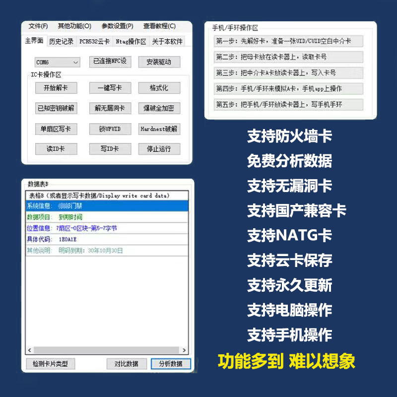 门禁电梯复制PCR532读写器破解复制IC卡门禁梯控模拟手环手机nfc