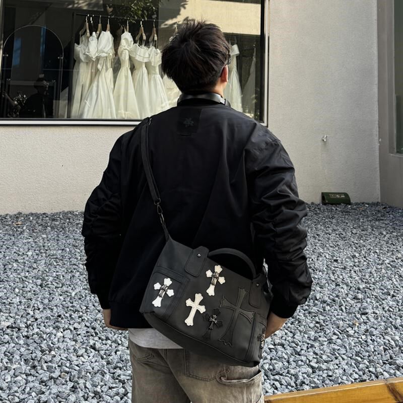 YUEN设计款暗黑系原宿通勤单肩斜挎包大容量复古挎包时髦街头男女