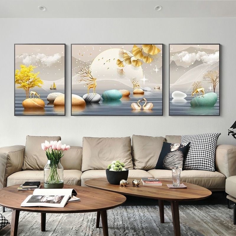 现代简约客厅装饰画轻奢沙发背景墙壁画高档大气新款三联墙壁挂画