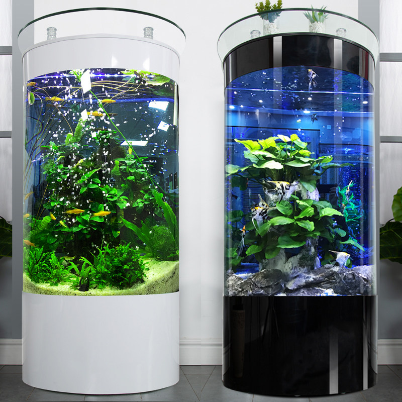 鱼缸客厅小型免换水落地家用半圆大型玻璃生态水族箱圆柱形金鱼缸