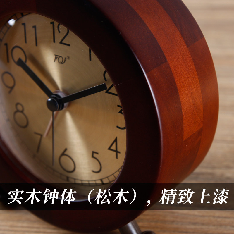 TQJ实木夜灯贪睡小闹钟床头座钟学生用静音桌面时尚台面时钟台钟