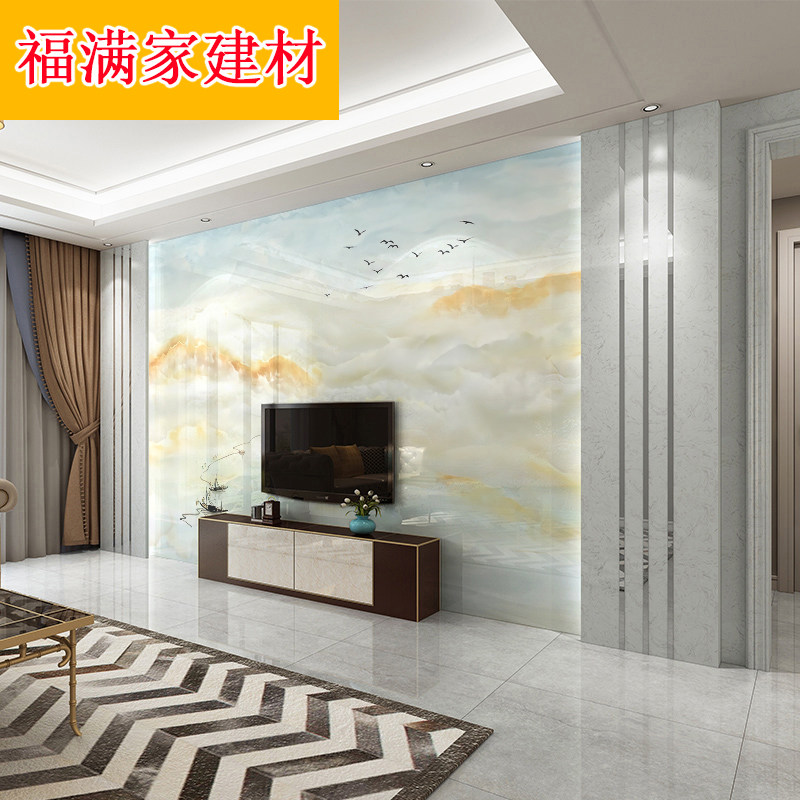 大理石电视背景墙瓷砖欧式客厅轻奢现代简约影视墙装饰金属条边框