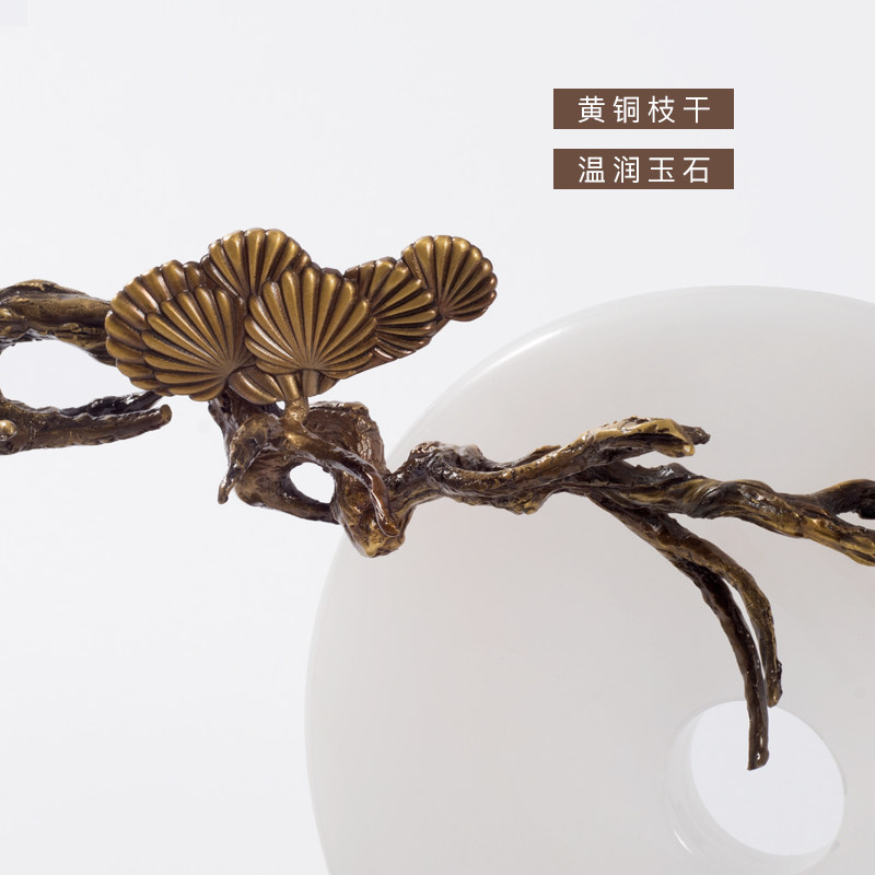 新中式玉石平安扣摆件迎客松客厅招财客厅国风装饰品乔迁新居礼品